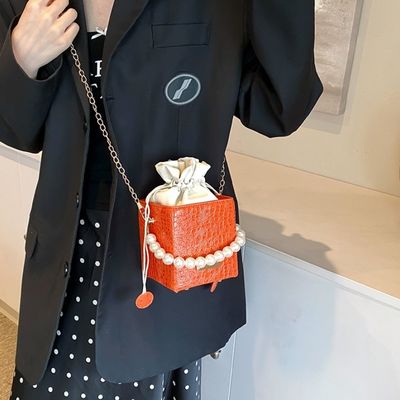 Summer Fashion Candy Color Bucket Bag With Pearl Chain Shoulder Sling Bag for Women