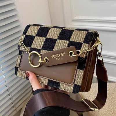 Shoulder 2024 Luxury Design Handbag Checkerboard Mini Fabric Flap Sling Bag for Women