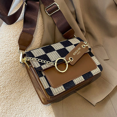 Shoulder 2024 Luxury Design Handbag Checkerboard Mini Fabric Flap Sling Bag for Women