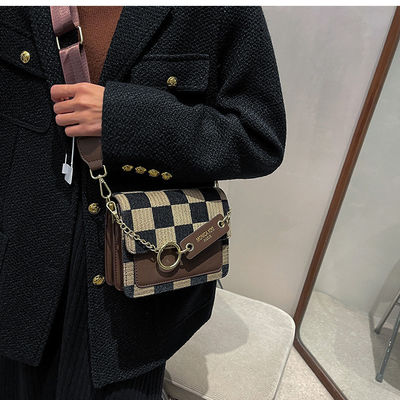 Shoulder 2024 Luxury Design Handbag Checkerboard Mini Fabric Flap Sling Bag for Women