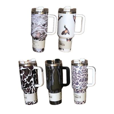 Sustainable 40oz Leopard Print Camouflage Straw Cup Tumbler for Hot and Cold Drinks