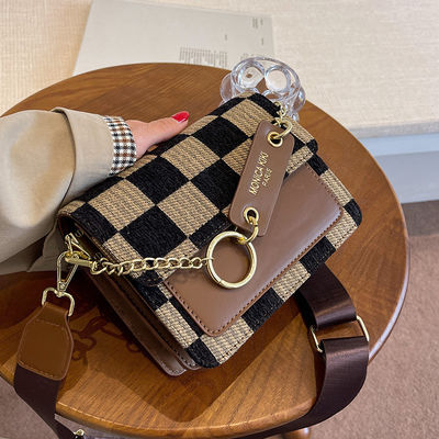 Shoulder 2024 Luxury Design Handbag Checkerboard Mini Fabric Flap Sling Bag for Women