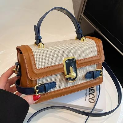 Camera Crossbody Handbag Vintage Knitted Fabric with Long Shoulder Strap and Zip Closure on Ins in Summer