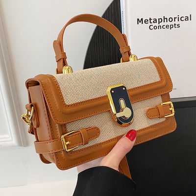 Camera Crossbody Handbag Vintage Knitted Fabric with Long Shoulder Strap and Zip Closure on Ins in Summer
