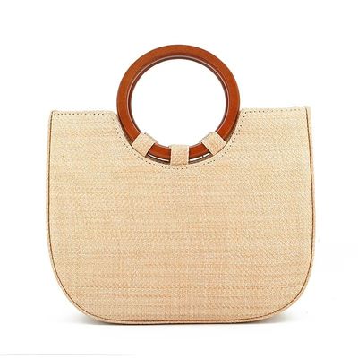 Women's Bag Woven With Grass And Wooden Handle For Leisure Featuring Fashion Designs