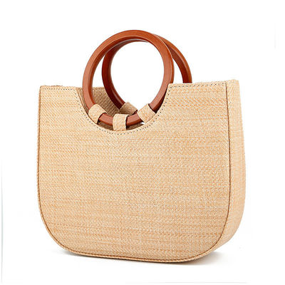 Women's Bag Woven With Grass And Wooden Handle For Leisure Featuring Fashion Designs