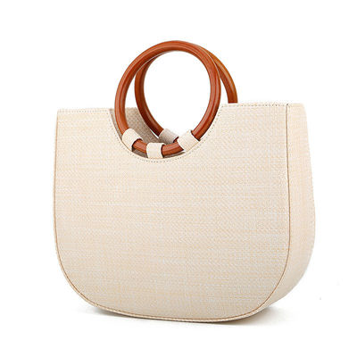 Women's Bag Woven With Grass And Wooden Handle For Leisure Featuring Fashion Designs