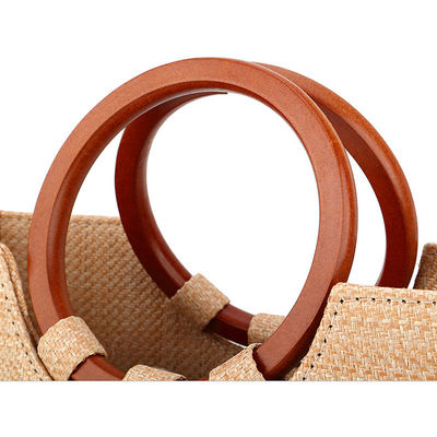 Women's Bag Woven With Grass And Wooden Handle For Leisure Featuring Fashion Designs