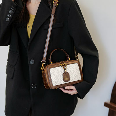 PU Retro Embossed Small Square Bag With A Long Shoulder Strap For Handheld