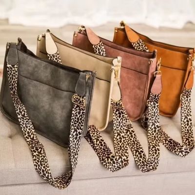 Leopard Print Vegan Leather Women's Shoulder Bag with Guitar Strap and Single Handle