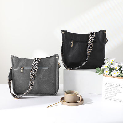 Leopard Print Vegan Leather Women's Shoulder Bag with Guitar Strap and Single Handle
