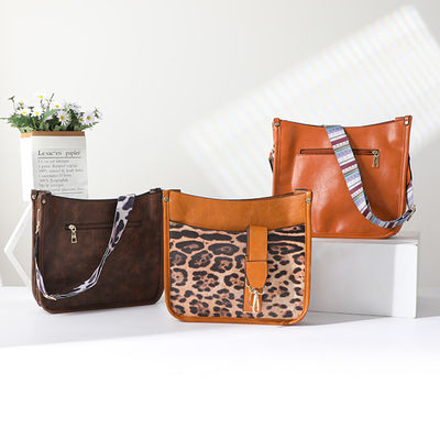 Leopard Print Vegan Leather Women's Shoulder Bag with Guitar Strap and Single Handle