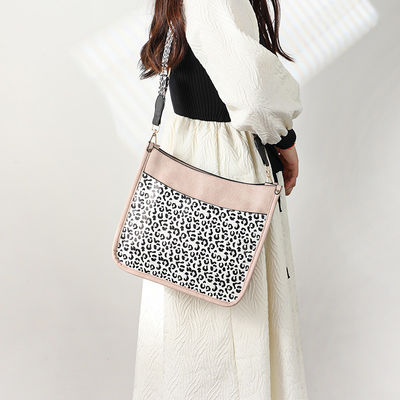 Leopard Print Vegan Leather Women's Shoulder Bag with Guitar Strap and Single Handle