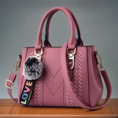 Elegant Shoulder Purse in Genuine Leather with Cartoon Pattern and Button Decoration