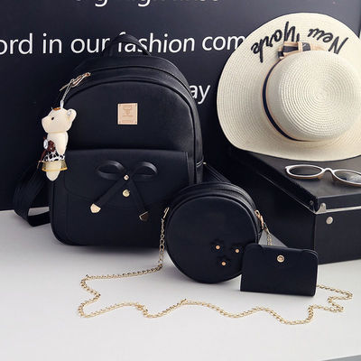 3 Piece Set Bow Round Backpack Shoulder Bag Crossbody Purse for Women's Stylish Style