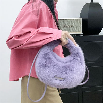 Winter Brown Mini Fox Fur Handbags Long Chain Fluffy Fur Bags for Sophisticated Women