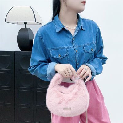 Winter Brown Mini Fox Fur Handbags Long Chain Fluffy Fur Bags for Sophisticated Women