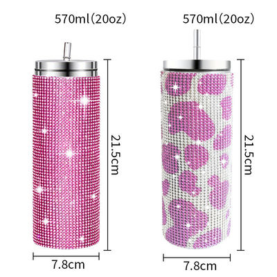 Rhinestone Bling Diamond Glitter Stainless Steel Thermal Tumbler Great for Coffee Tea Water Beer Includes Lid and Straw