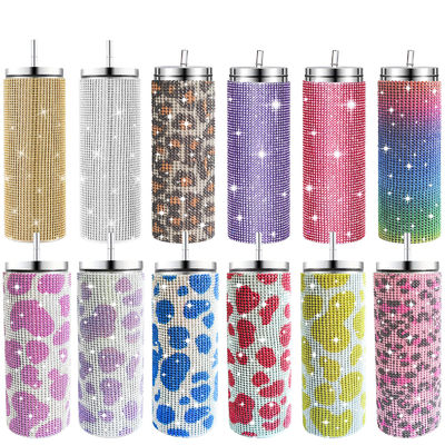 Rhinestone Bling Diamond Glitter Stainless Steel Thermal Tumbler Great for Coffee Tea Water Beer Includes Lid and Straw