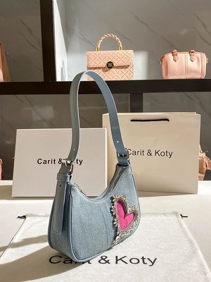 Stylish Heart-Shaped Denim Handbag for Women Single Handle Zipper Closure Cotton Lining