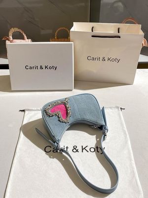 Stylish Heart-Shaped Denim Handbag for Women Single Handle Zipper Closure Cotton Lining