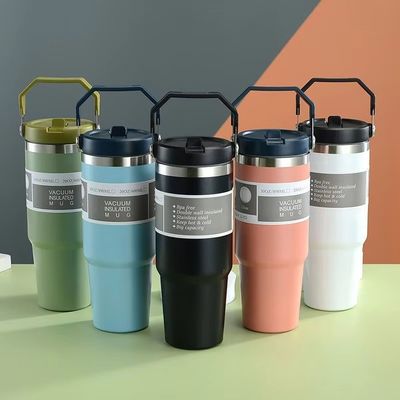 Straw Custom Stainless Steel 30oz Insulated Thermos Cup for Keeping Drinks Cold and Hot