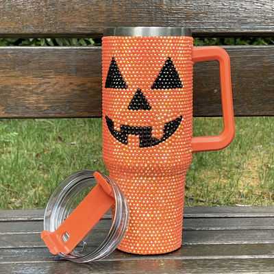 Design Halloween 40oz Rhinestone Tumbler with Pumpkin Pattern and Stainless Steel