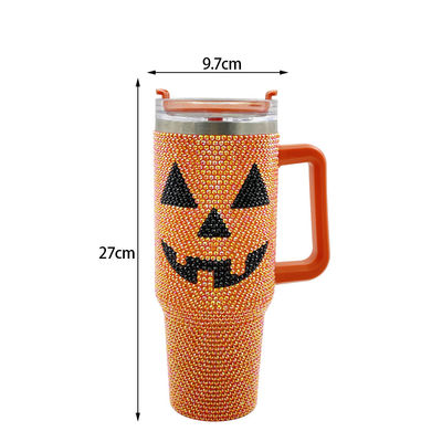 Design Halloween 40oz Rhinestone Tumbler with Pumpkin Pattern and Stainless Steel