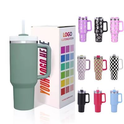 Customized Coffee Tea Beer Water Tumbler Cup with Handle Straw Lid Leopard Engraved Design