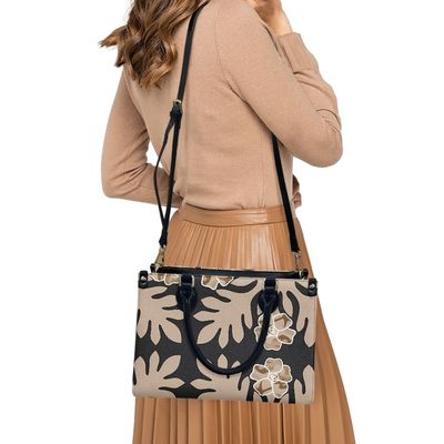Custom Polynesian Samoan Tribal Floral Leather Handbags for Women in Standard Size