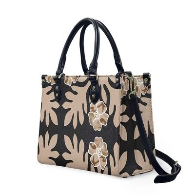 Custom Polynesian Samoan Tribal Floral Leather Handbags for Women in Standard Size