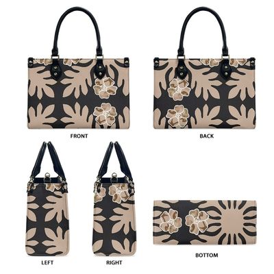 Custom Polynesian Samoan Tribal Floral Leather Handbags for Women in Standard Size