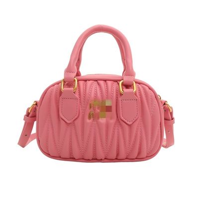 Summer Women's Small Leather Messenger Bag with Mini Pleated Pattern and ZIP Closure