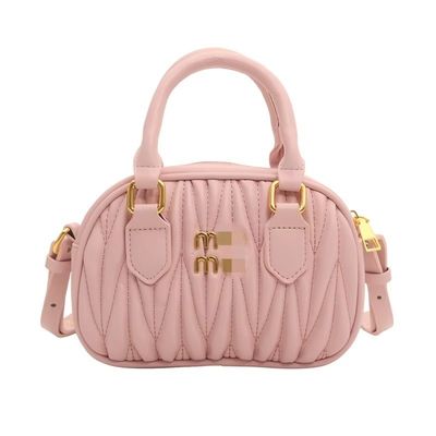 Summer Women's Small Leather Messenger Bag with Mini Pleated Pattern and ZIP Closure