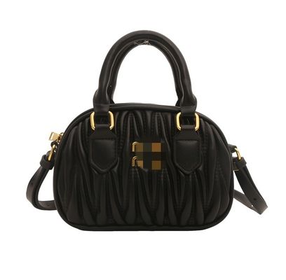 Summer Women's Small Leather Messenger Bag with Mini Pleated Pattern and ZIP Closure