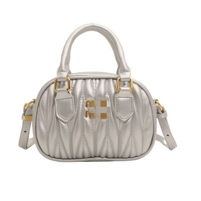 Summer Women's Small Leather Messenger Bag with Mini Pleated Pattern and ZIP Closure
