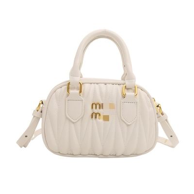 Summer Women's Small Leather Messenger Bag with Mini Pleated Pattern and ZIP Closure