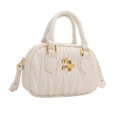 Summer Women's Small Leather Messenger Bag with Mini Pleated Pattern and ZIP Closure
