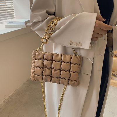 Customized Logo Printing PU Leather Handbags Stylish Ladies' Purses with Chain Design