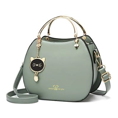Trendy Single Shoulder Women's Handbag with Cat Pendant and Zipper Closure