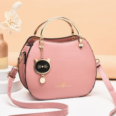 Trendy Single Shoulder Women's Handbag with Cat Pendant and Zipper Closure