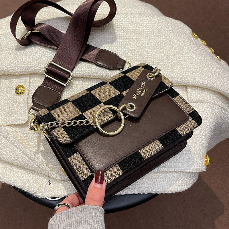 Shoulder 2024 Luxury Design Handbag Checkerboard Mini Fabric Flap Sling Bag for Women