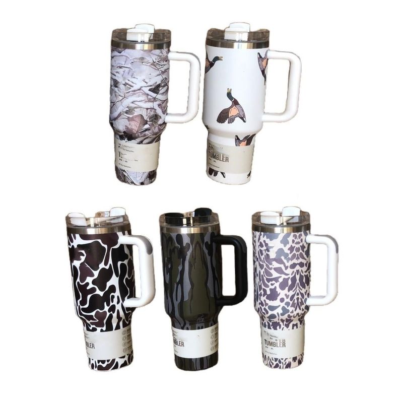 Sustainable 40oz Leopard Print Camouflage Straw Cup Tumbler for Hot and Cold Drinks