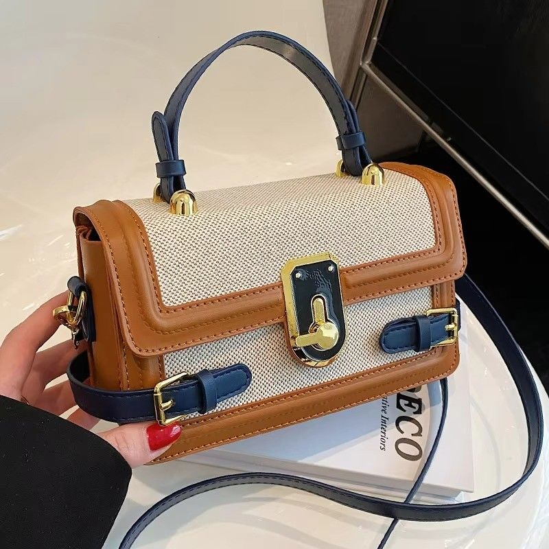 Camera Crossbody Handbag Vintage Knitted Fabric with Long Shoulder Strap and Zip Closure on Ins in Summer