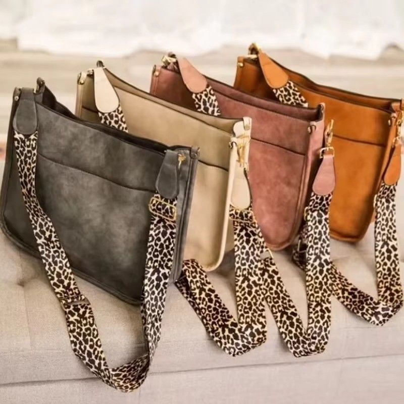 Leopard Print Vegan Leather Women's Shoulder Bag with Guitar Strap and Single Handle