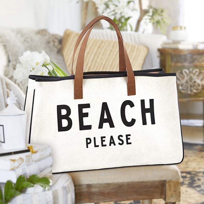 Reusable Canvas Grocery Shopping Tote Bag in Organic Cotton Material with Letter Print
