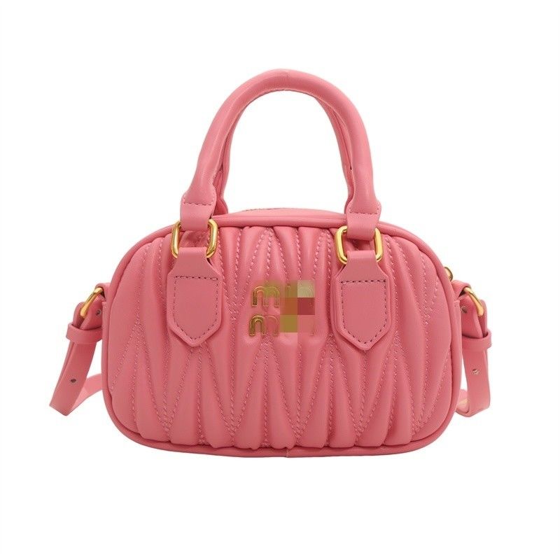 Summer Women's Small Leather Messenger Bag with Mini Pleated Pattern and ZIP Closure